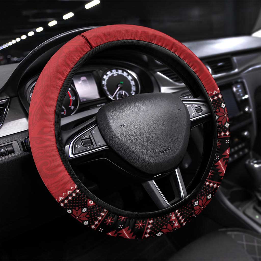 Hawaii Skull Christmas Steering Wheel Cover Mele Kalikimaka Hawaiian Kakau - Polynesian Pride