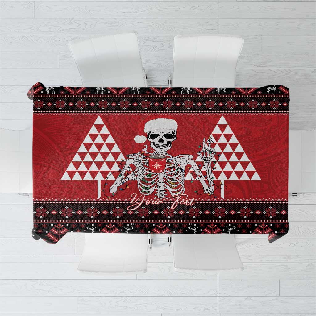 Personalized Hawaii Skull Christmas Tablecloth Mele Kalikimaka Hawaiian Kakau - Polynesian Pride