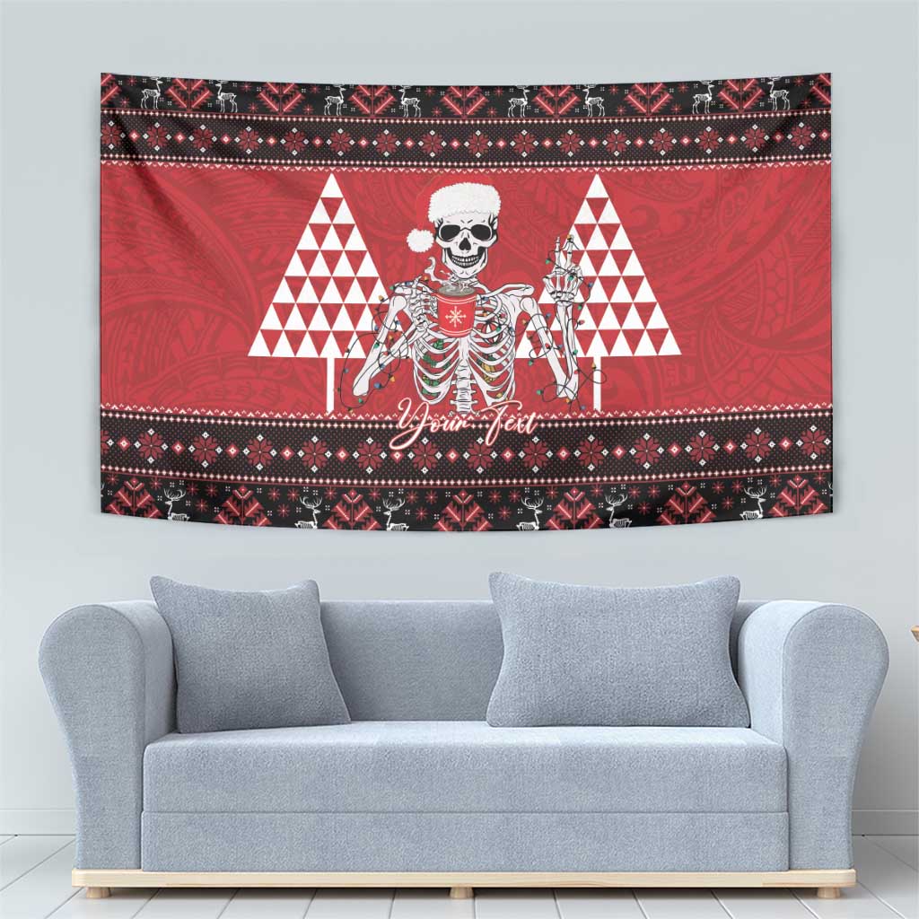 Personalized Hawaii Skull Christmas Tapestry Mele Kalikimaka Hawaiian Kakau - Polynesian Pride