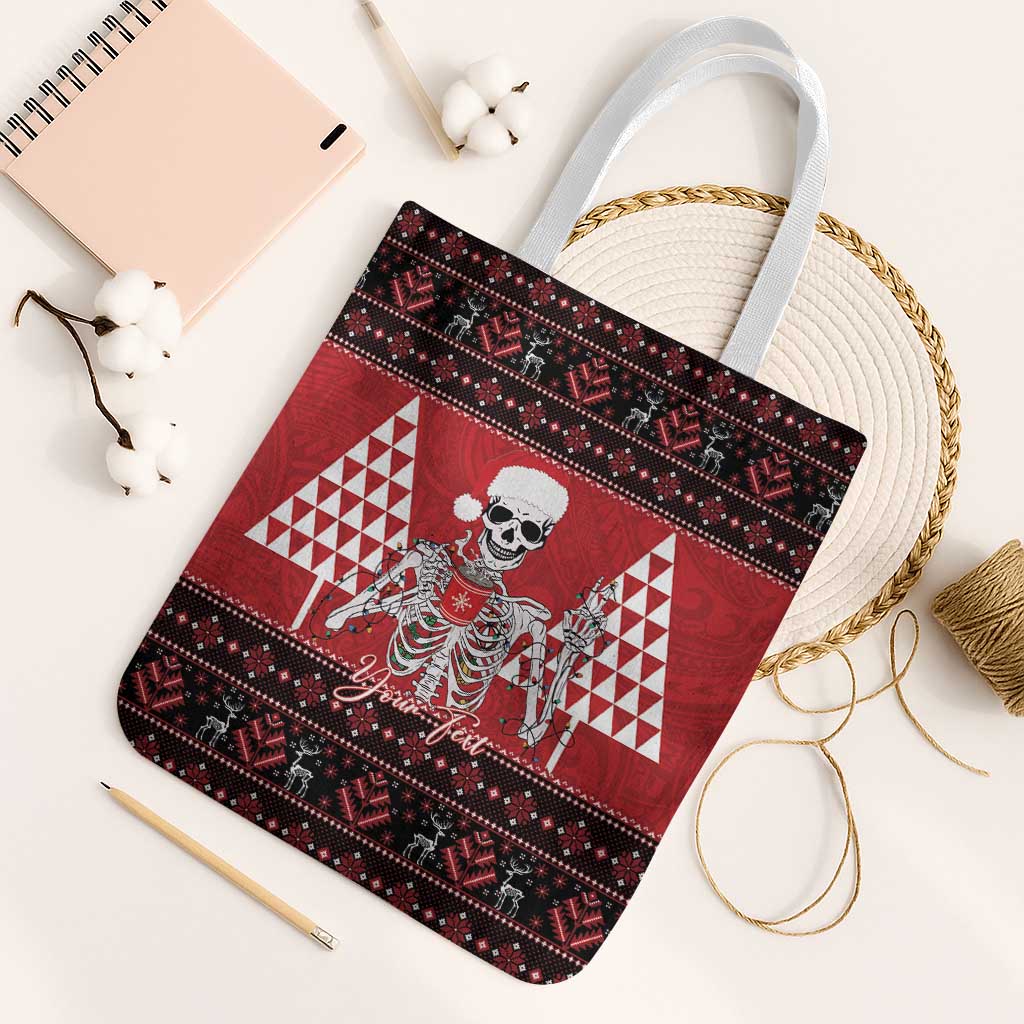 Personalized Hawaii Skull Christmas Tote Bag Mele Kalikimaka Hawaiian Kakau - Polynesian Pride