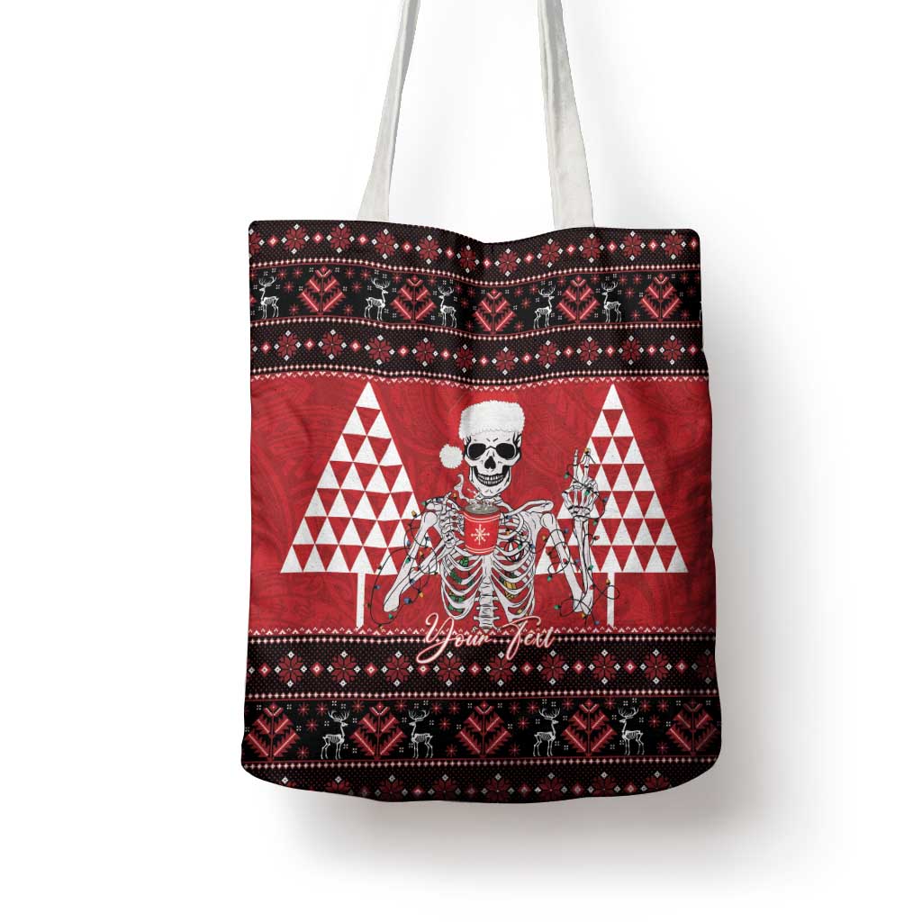Personalized Hawaii Skull Christmas Tote Bag Mele Kalikimaka Hawaiian Kakau - Polynesian Pride