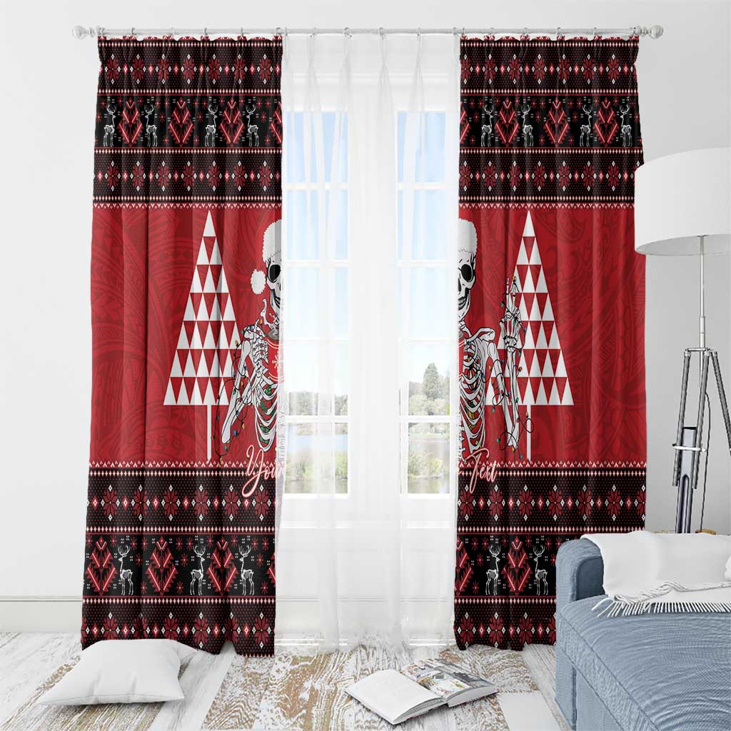 Personalized Hawaii Skull Christmas Window Curtain Mele Kalikimaka Hawaiian Kakau - Polynesian Pride