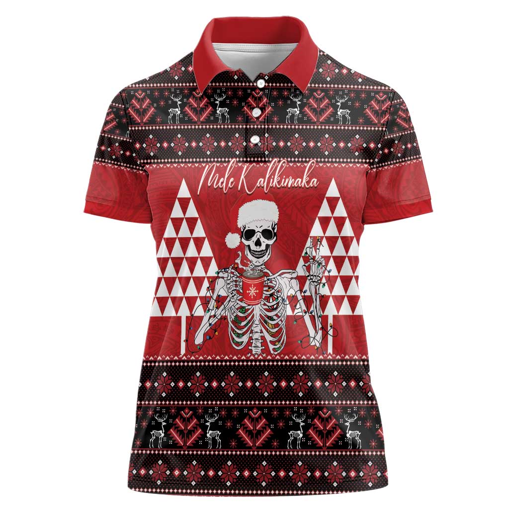 Personalized Hawaii Skull Christmas Women Polo Shirt Mele Kalikimaka Hawaiian Kakau - Polynesian Pride