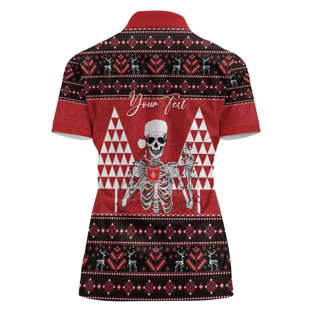 Personalized Hawaii Skull Christmas Women Polo Shirt Mele Kalikimaka Hawaiian Kakau - Polynesian Pride