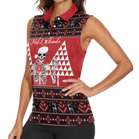 Personalized Hawaii Skull Christmas Women Sleeveless Polo Shirt Mele Kalikimaka Hawaiian Kakau - Polynesian Pride