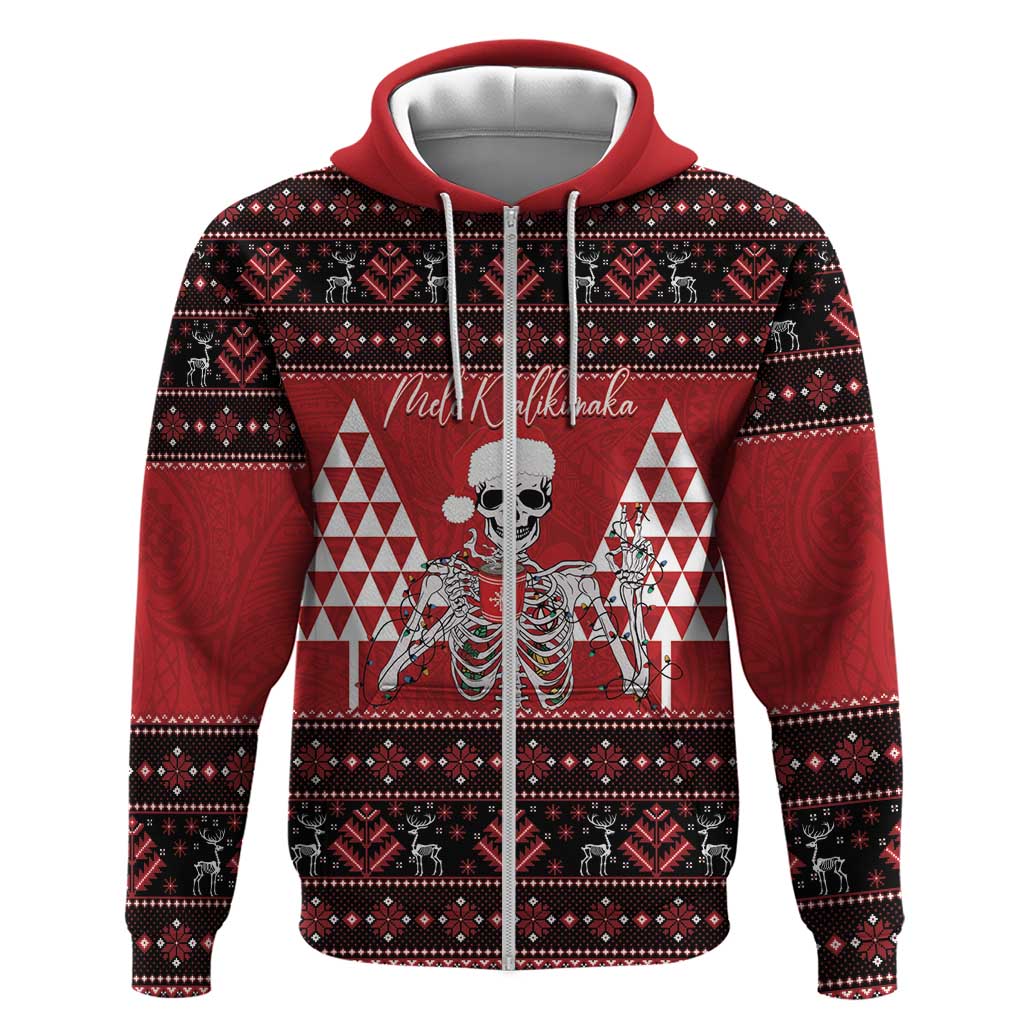 Personalized Hawaii Skull Christmas Zip Hoodie Mele Kalikimaka Hawaiian Kakau - Polynesian Pride