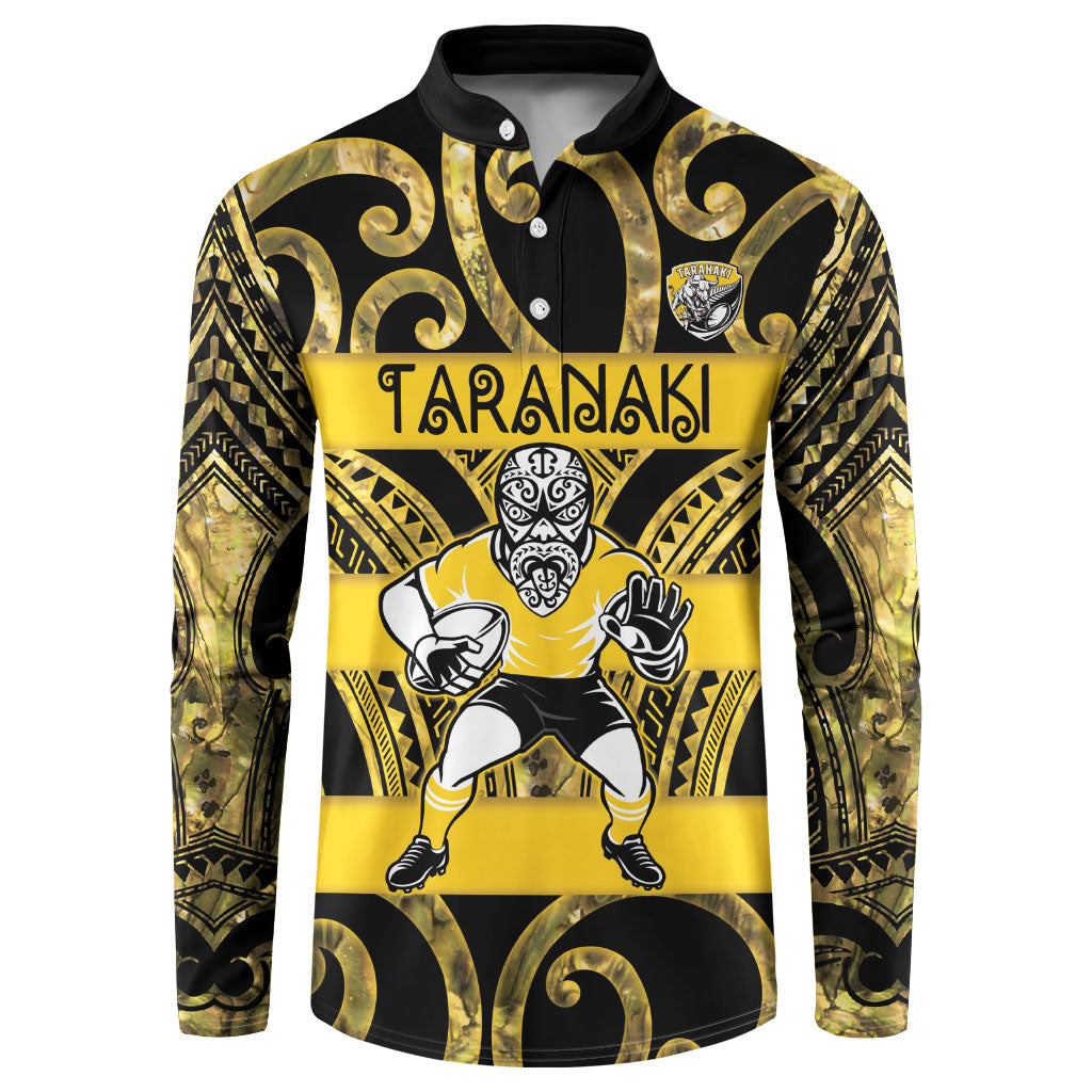 Taranaki Custom Rugby New Zealand Button Sweatshirt Aotearoa Maori Pukana Tiki Mascot