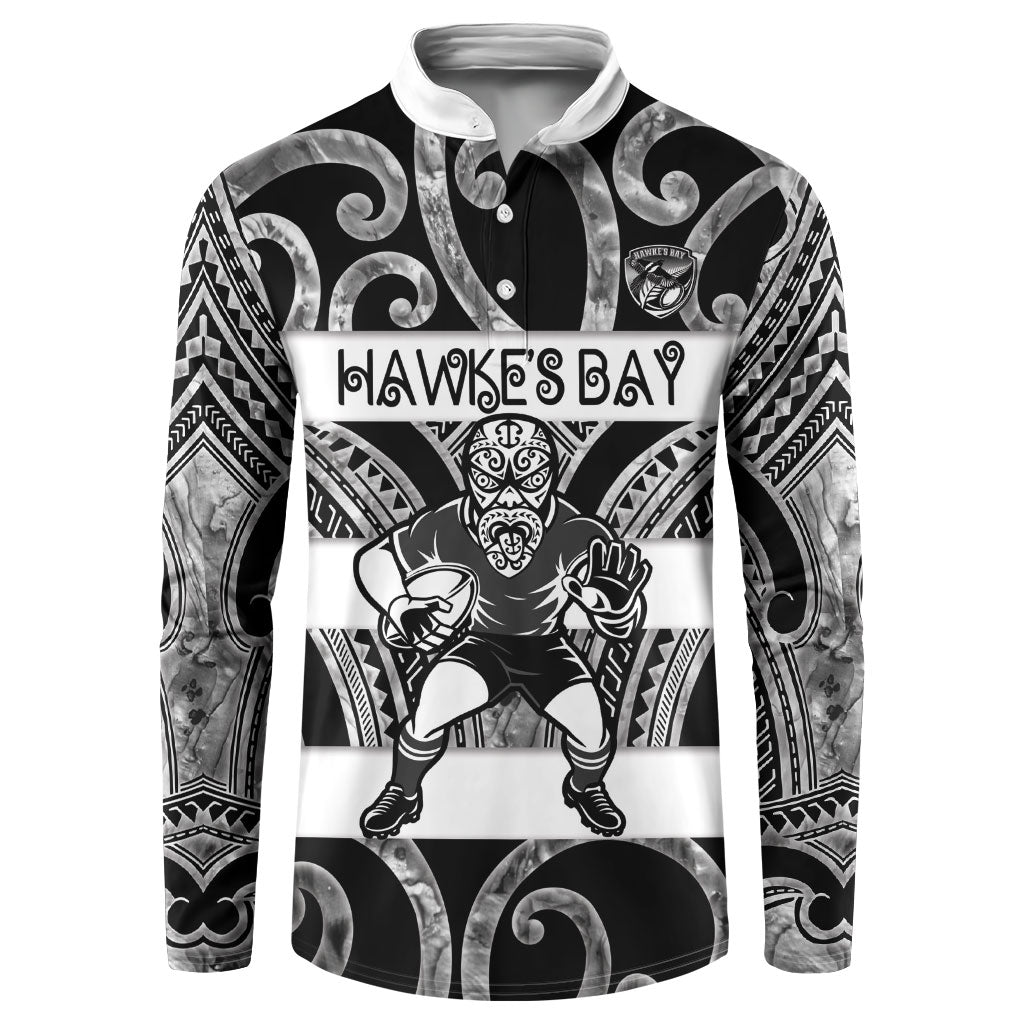 Hawke's Bay Custom Rugby New Zealand Button Sweatshirt Aotearoa Maori Pukana Tiki Mascot