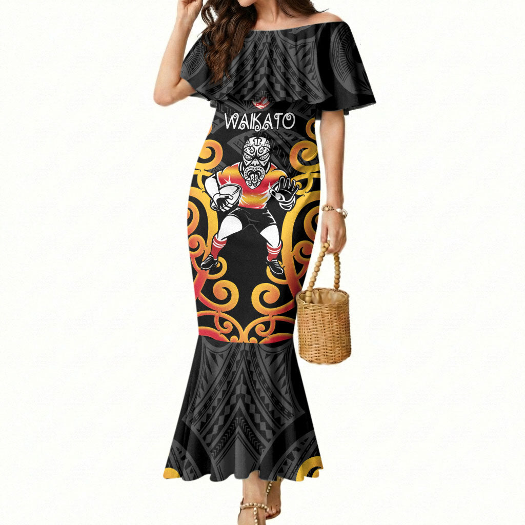 Waikato Custom Rugby New Zealand Mermaid Dress Aotearoa Maori Pukana Tiki Mascot