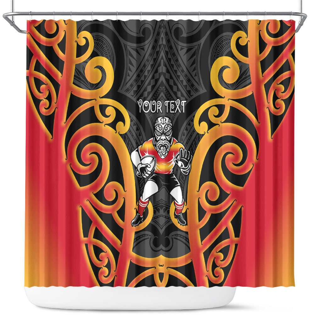 Waikato Custom Rugby New Zealand Shower Curtain Aotearoa Maori Pukana Tiki Mascot