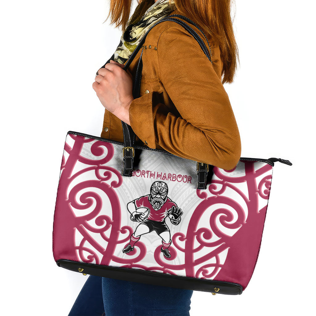 North Harbour Rugby New Zealand Leather Tote Bag Aotearoa Maori Pukana Tiki Mascot