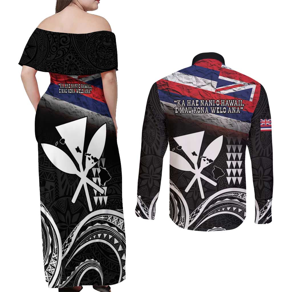 Hawaii Independence Day Couples Matching Off Shoulder Maxi Dress and Long Sleeve Button Shirt La Kuokoa - Happy 28th November