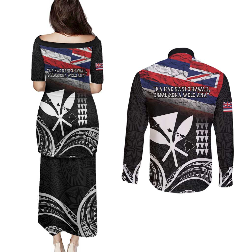 Hawaii Independence Day Couples Matching Puletasi and Long Sleeve Button Shirt La Kuokoa - Happy 28th November