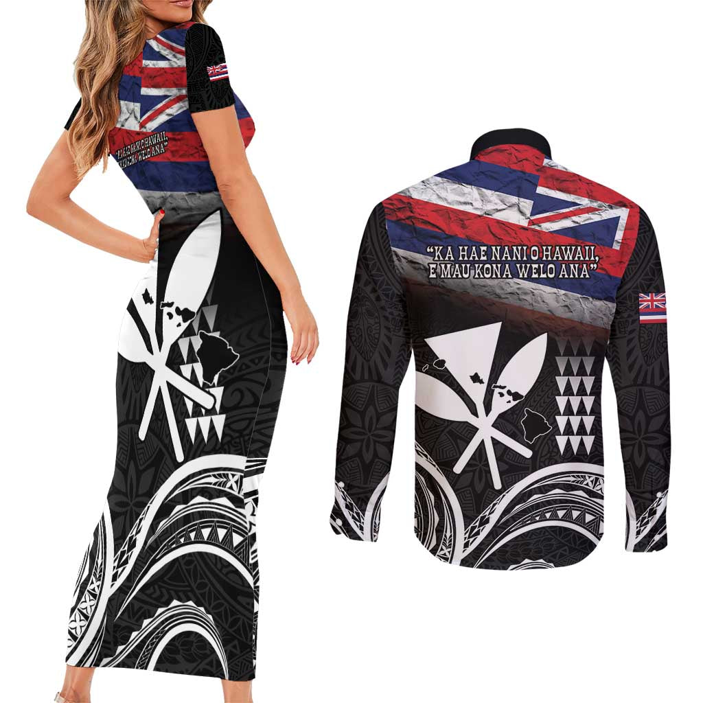 Hawaii Independence Day Couples Matching Short Sleeve Bodycon Dress and Long Sleeve Button Shirt La Kuokoa - Happy 28th November