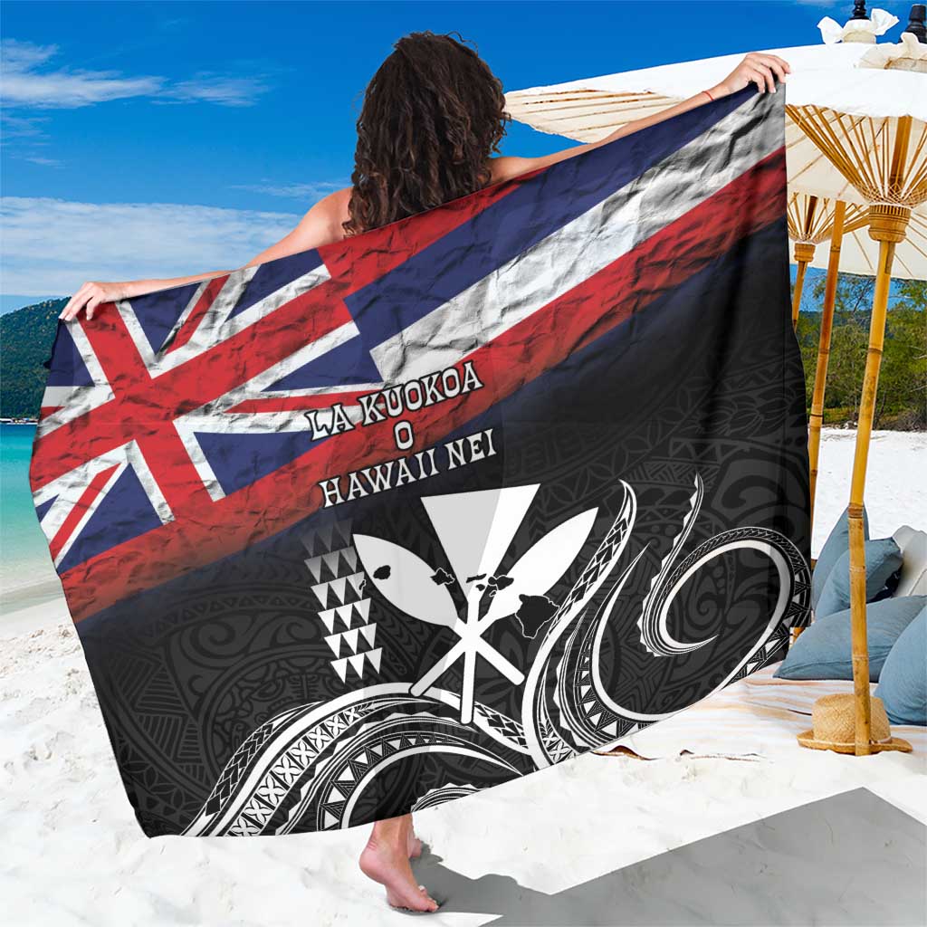 Hawaii Independence Day Sarong La Kuokoa - Happy 28th November LT14 One Size 44 x 66 inches Black - Polynesian Pride