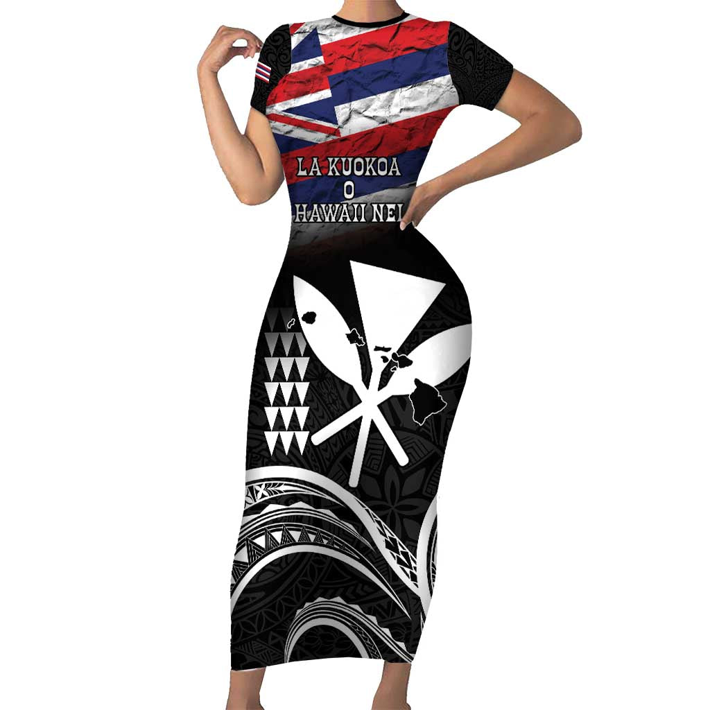 Hawaii Independence Day Short Sleeve Bodycon Dress La Kuokoa - Happy 28th November LT14 Long Dress Black - Polynesian Pride