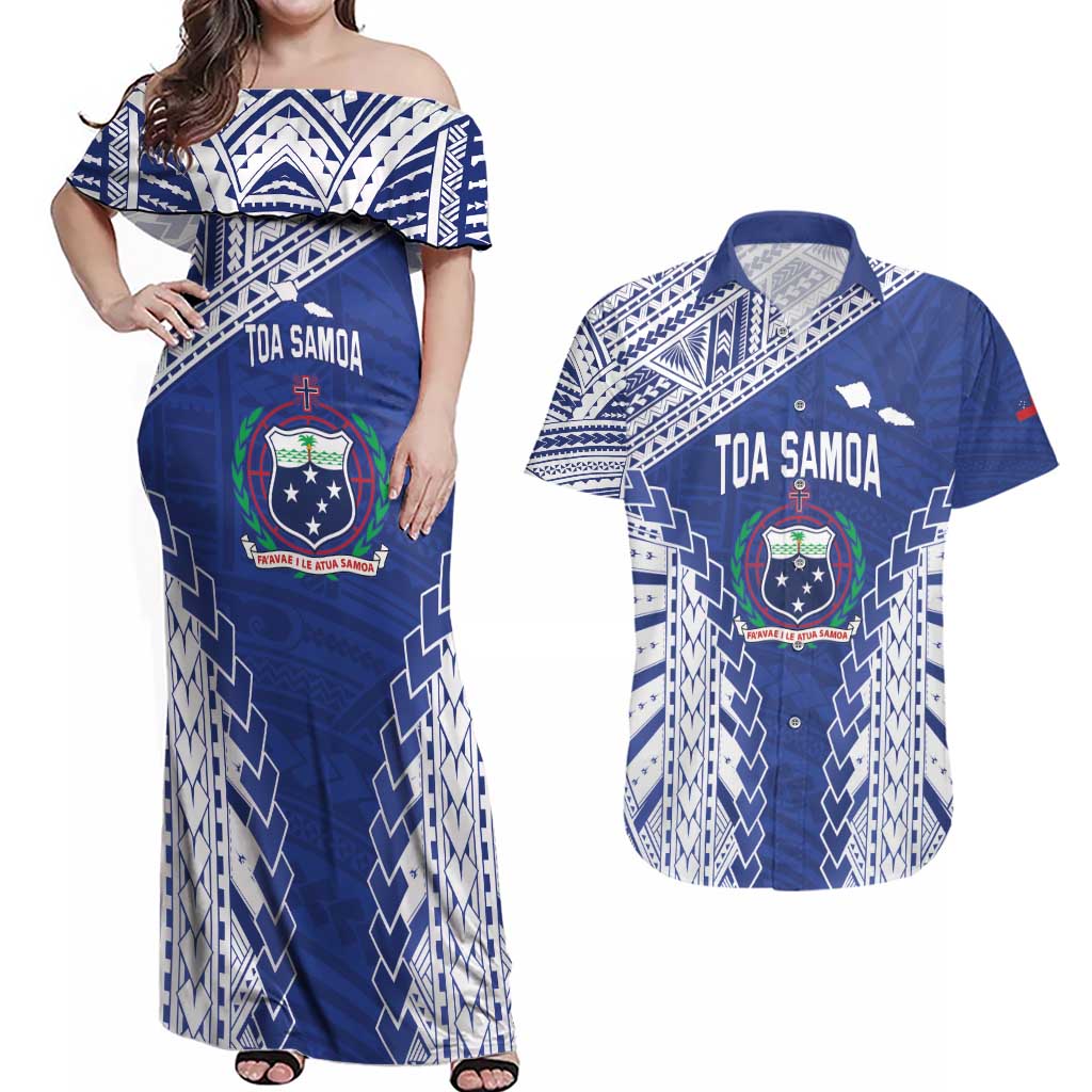 Toa Samoa Rugby Custom Couples Matching Off Shoulder Maxi Dress and Hawaiian Shirt Go Champions Pacific Samoan Pattern - Polynesian Pride