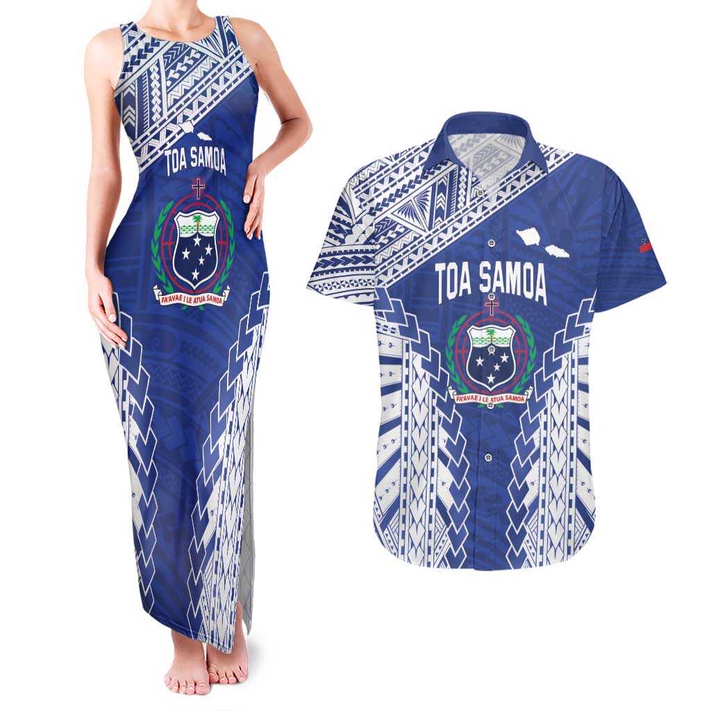 Toa Samoa Rugby Custom Couples Matching Tank Maxi Dress and Hawaiian Shirt Go Champions Pacific Samoan Pattern - Polynesian Pride