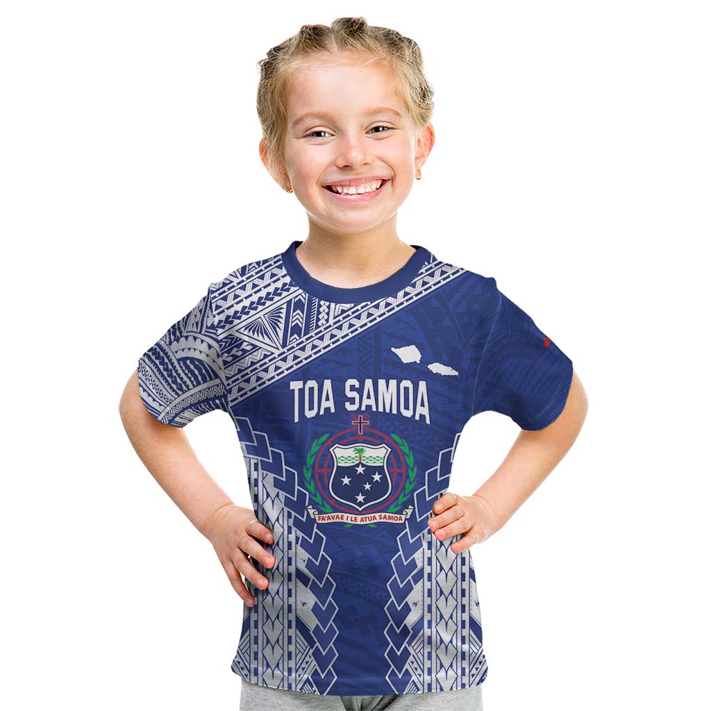Toa Samoa Rugby Custom Kid T Shirt Go Champions Pacific Samoan Pattern - Polynesian Pride