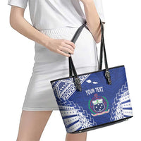 Toa Samoa Rugby Custom Leather Tote Bag Go Champions Pacific Samoan Pattern - Polynesian Pride