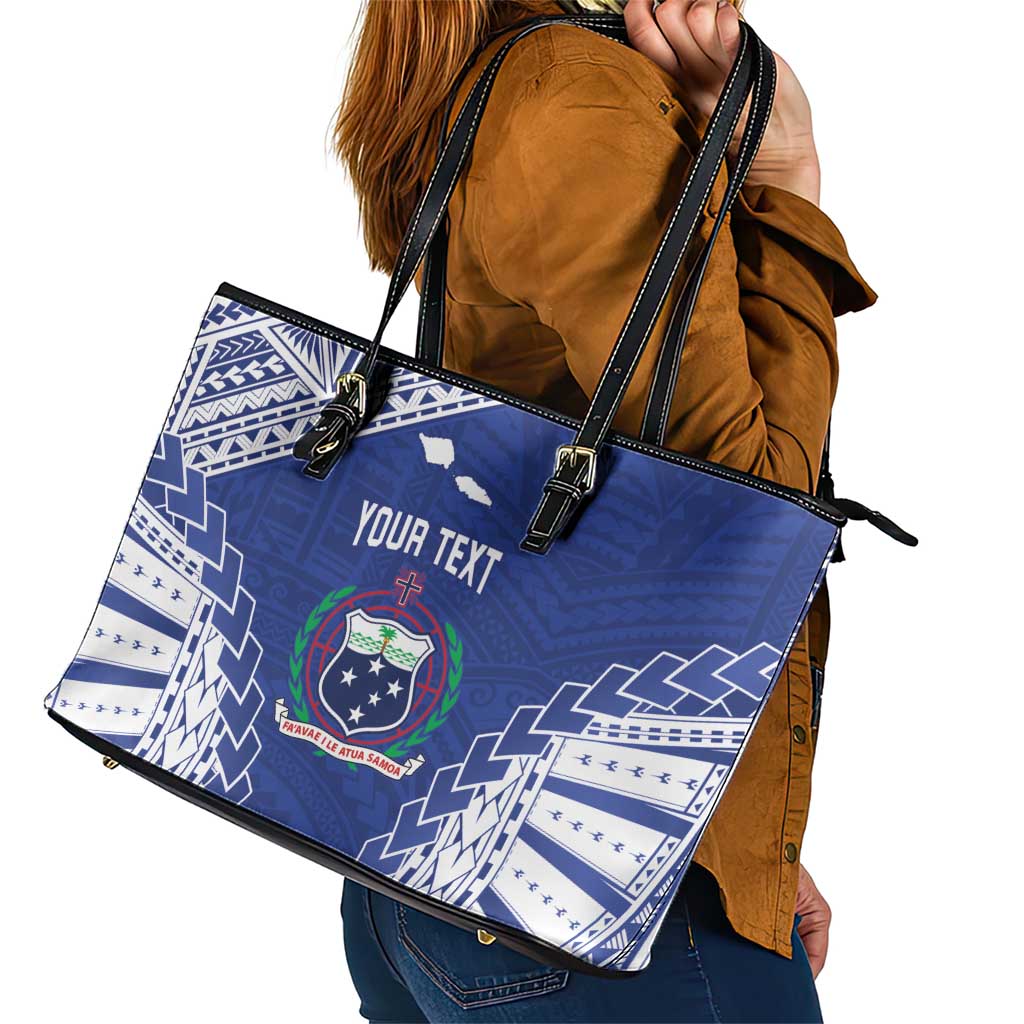 Toa Samoa Rugby Custom Leather Tote Bag Go Champions Pacific Samoan Pattern - Polynesian Pride