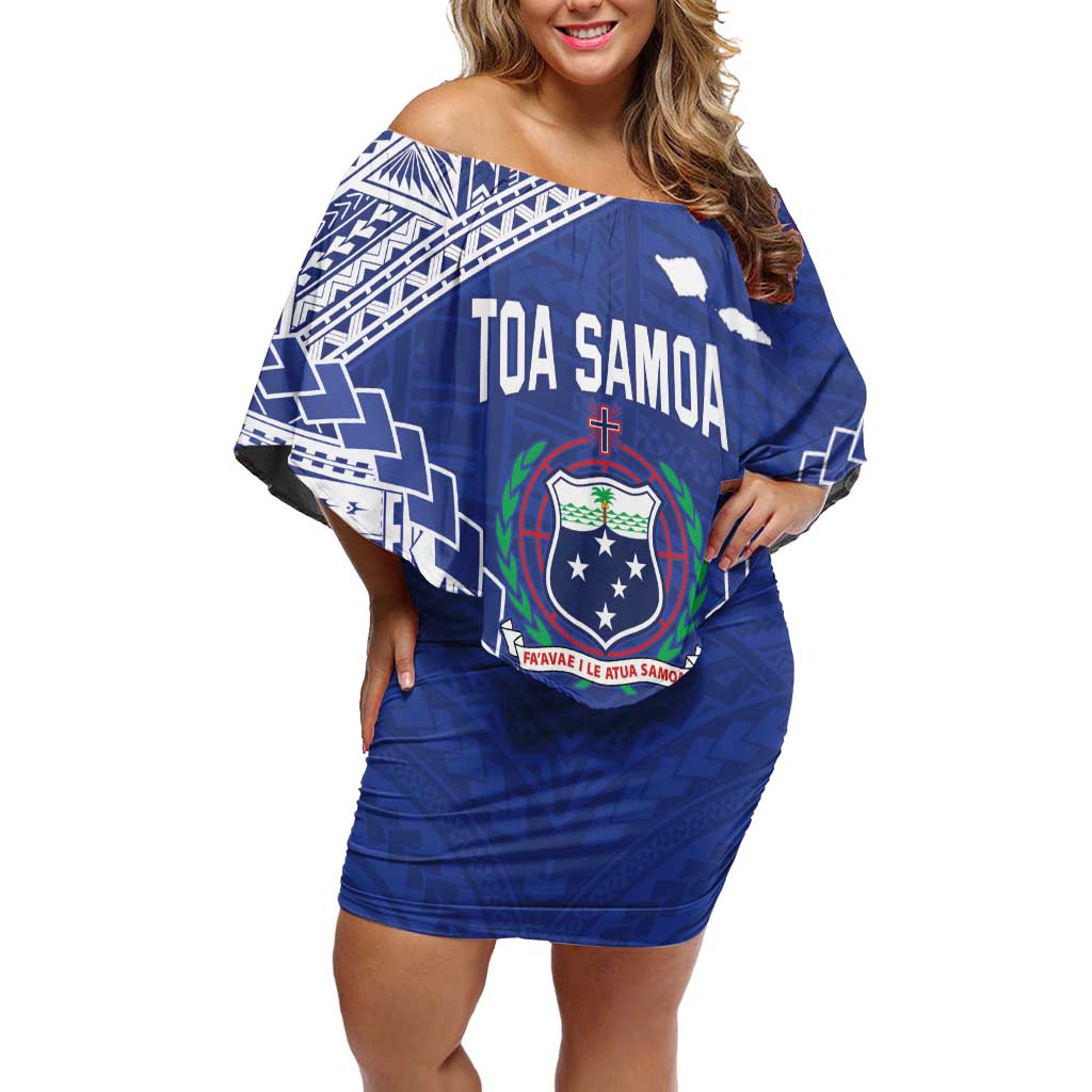 Toa Samoa Rugby Custom Off Shoulder Short Dress Go Champions Pacific Samoan Pattern - Polynesian Pride