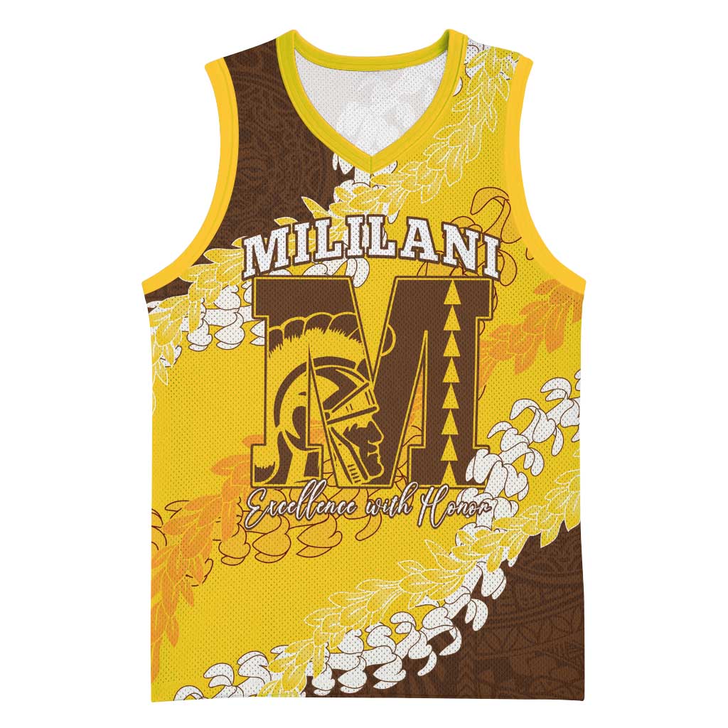 Personalized Mililani Hawaii High School Basketball Jersey Puakenikeni Lei Hawaiian Pattern - Polynesian Pride