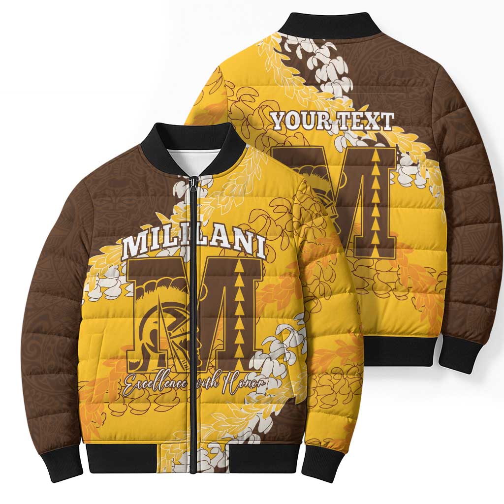 Personalized Mililani Hawaii High School Bomber Puffer Jacket Puakenikeni Lei Hawaiian Pattern - Polynesian Pride