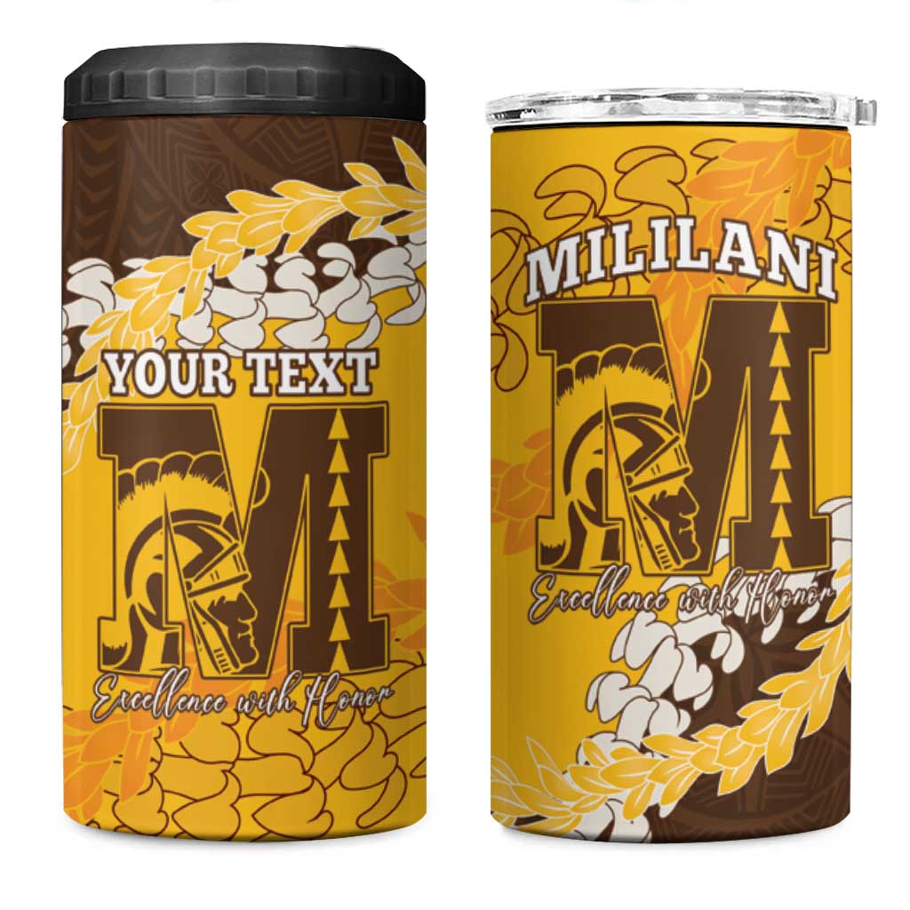 Personalized Mililani Hawaii High School 4 in 1 Can Cooler Tumbler Puakenikeni Lei Hawaiian Pattern - Polynesian Pride