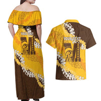 Personalized Mililani Hawaii High School Couples Matching Off Shoulder Maxi Dress and Hawaiian Shirt Puakenikeni Lei Hawaiian Pattern - Polynesian Pride