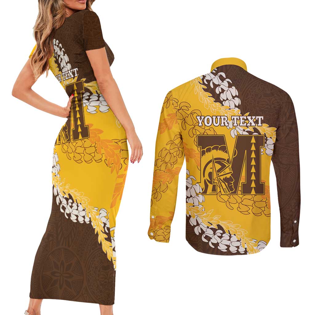 Personalized Mililani Hawaii High School Couples Matching Short Sleeve Bodycon Dress and Long Sleeve Button Shirt Puakenikeni Lei Hawaiian Pattern - Polynesian Pride
