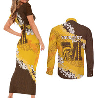 Personalized Mililani Hawaii High School Couples Matching Short Sleeve Bodycon Dress and Long Sleeve Button Shirt Puakenikeni Lei Hawaiian Pattern - Polynesian Pride