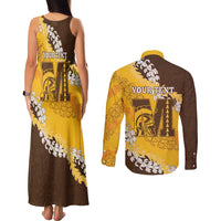 Personalized Mililani Hawaii High School Couples Matching Tank Maxi Dress and Long Sleeve Button Shirt Puakenikeni Lei Hawaiian Pattern - Polynesian Pride