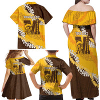 Personalized Mililani Hawaii High School Family Matching Off Shoulder Maxi Dress and Hawaiian Shirt Puakenikeni Lei Hawaiian Pattern - Polynesian Pride