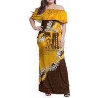 Personalized Mililani Hawaii High School Family Matching Off Shoulder Maxi Dress and Hawaiian Shirt Puakenikeni Lei Hawaiian Pattern - Polynesian Pride