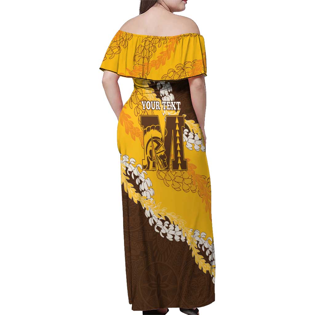 Personalized Mililani Hawaii High School Family Matching Off Shoulder Maxi Dress and Hawaiian Shirt Puakenikeni Lei Hawaiian Pattern - Polynesian Pride