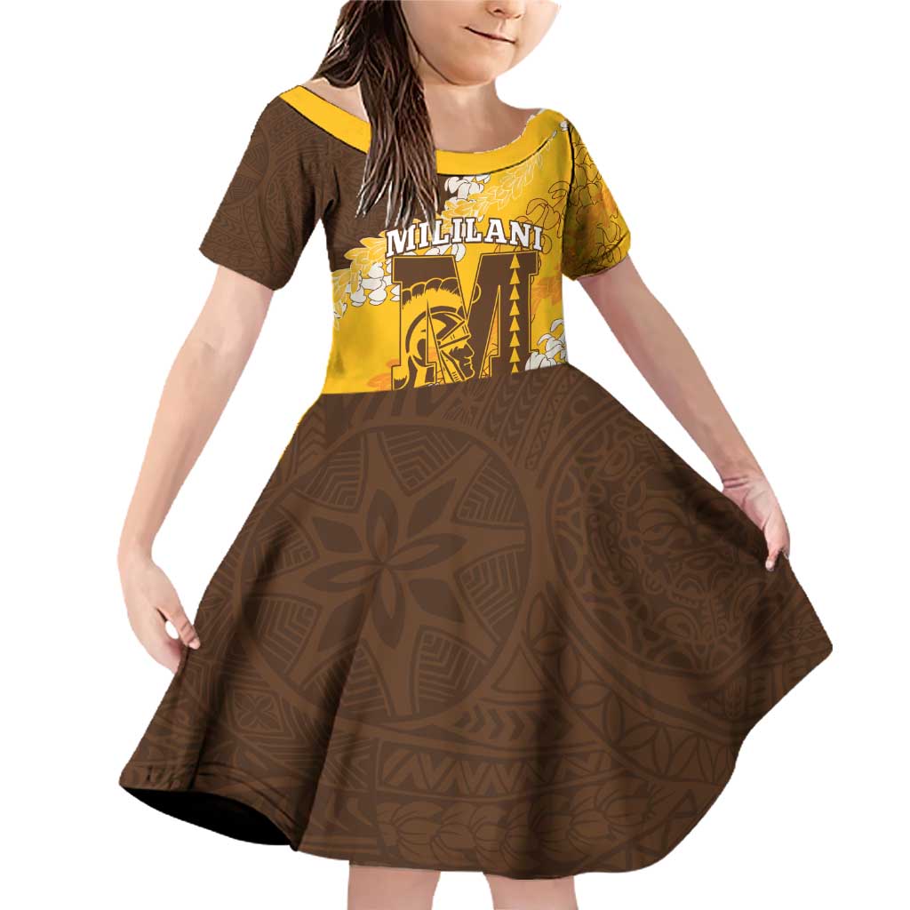 Personalized Mililani Hawaii High School Family Matching Off Shoulder Short Dress and Hawaiian Shirt Puakenikeni Lei Hawaiian Pattern - Polynesian Pride