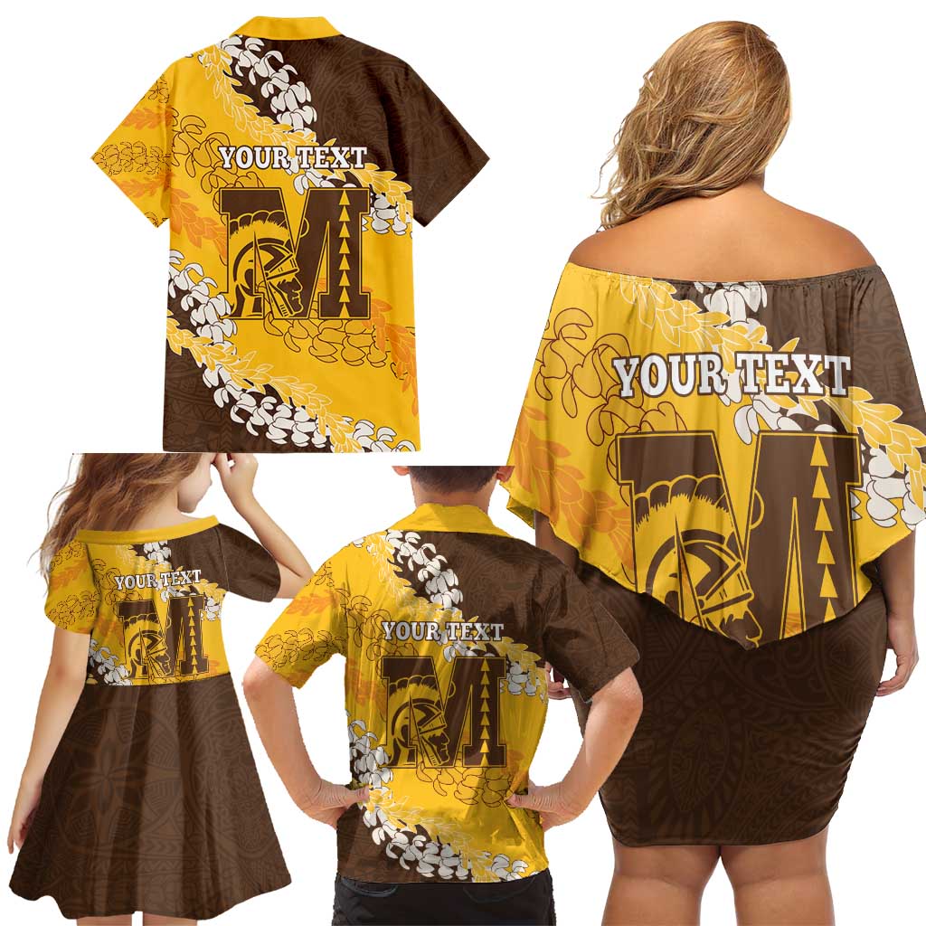 Personalized Mililani Hawaii High School Family Matching Off Shoulder Short Dress and Hawaiian Shirt Puakenikeni Lei Hawaiian Pattern - Polynesian Pride