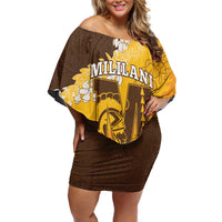 Personalized Mililani Hawaii High School Family Matching Off Shoulder Short Dress and Hawaiian Shirt Puakenikeni Lei Hawaiian Pattern - Polynesian Pride