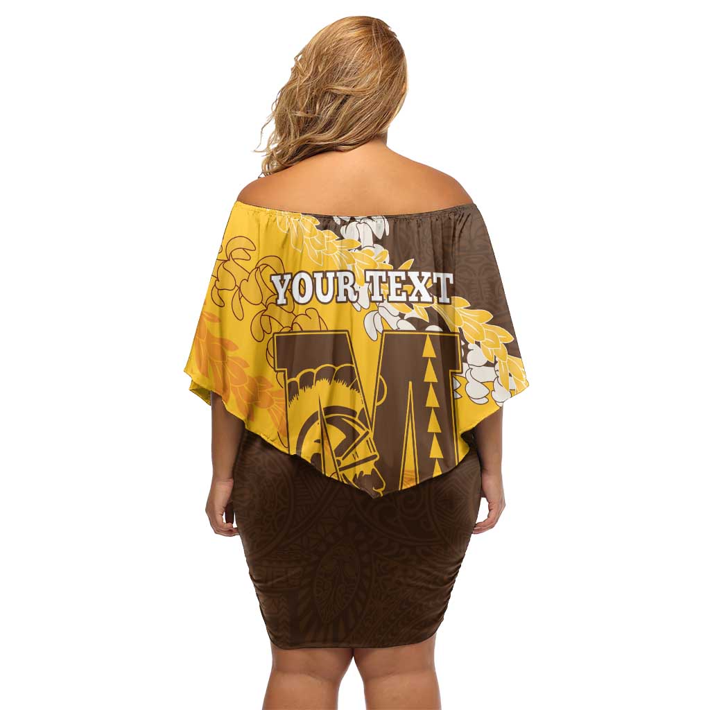 Personalized Mililani Hawaii High School Family Matching Off Shoulder Short Dress and Hawaiian Shirt Puakenikeni Lei Hawaiian Pattern - Polynesian Pride