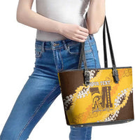Personalized Mililani Hawaii High School Leather Tote Bag Puakenikeni Lei Hawaiian Pattern - Polynesian Pride