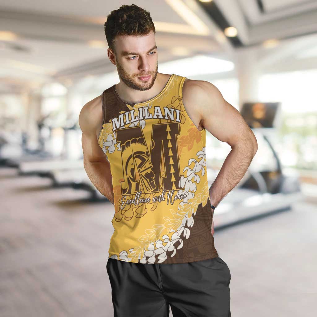 Personalized Mililani Hawaii High School Men Tank Top Puakenikeni Lei Hawaiian Pattern - Polynesian Pride