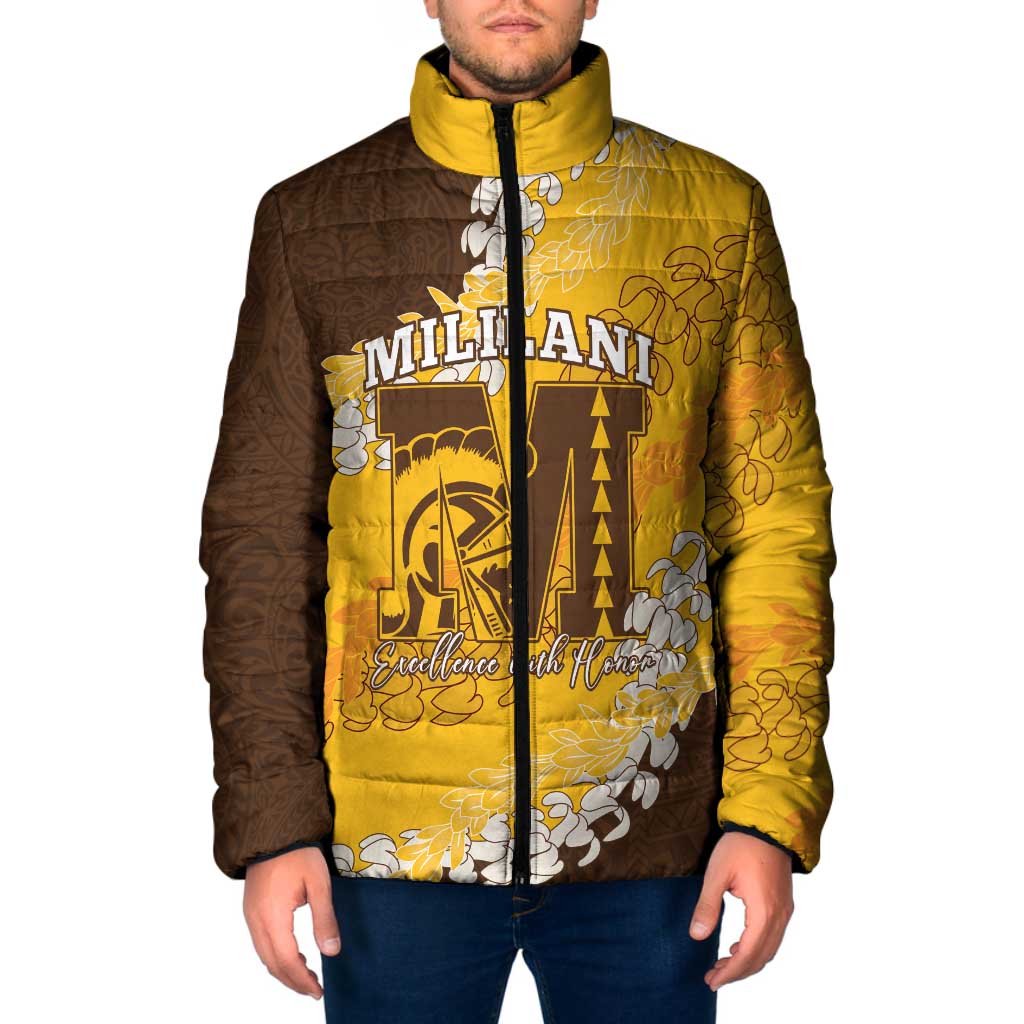 Personalized Mililani Hawaii High School Padded Jacket Puakenikeni Lei Hawaiian Pattern - Polynesian Pride