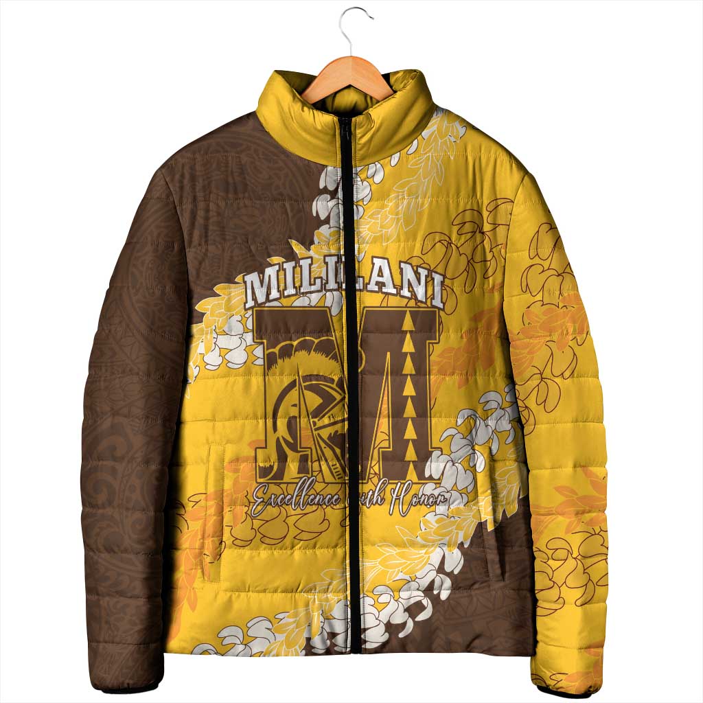 Personalized Mililani Hawaii High School Padded Jacket Puakenikeni Lei Hawaiian Pattern - Polynesian Pride