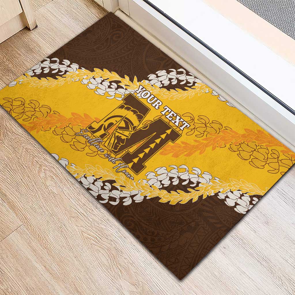 Personalized Mililani Hawaii High School Rubber Doormat Puakenikeni Lei Hawaiian Pattern - Polynesian Pride