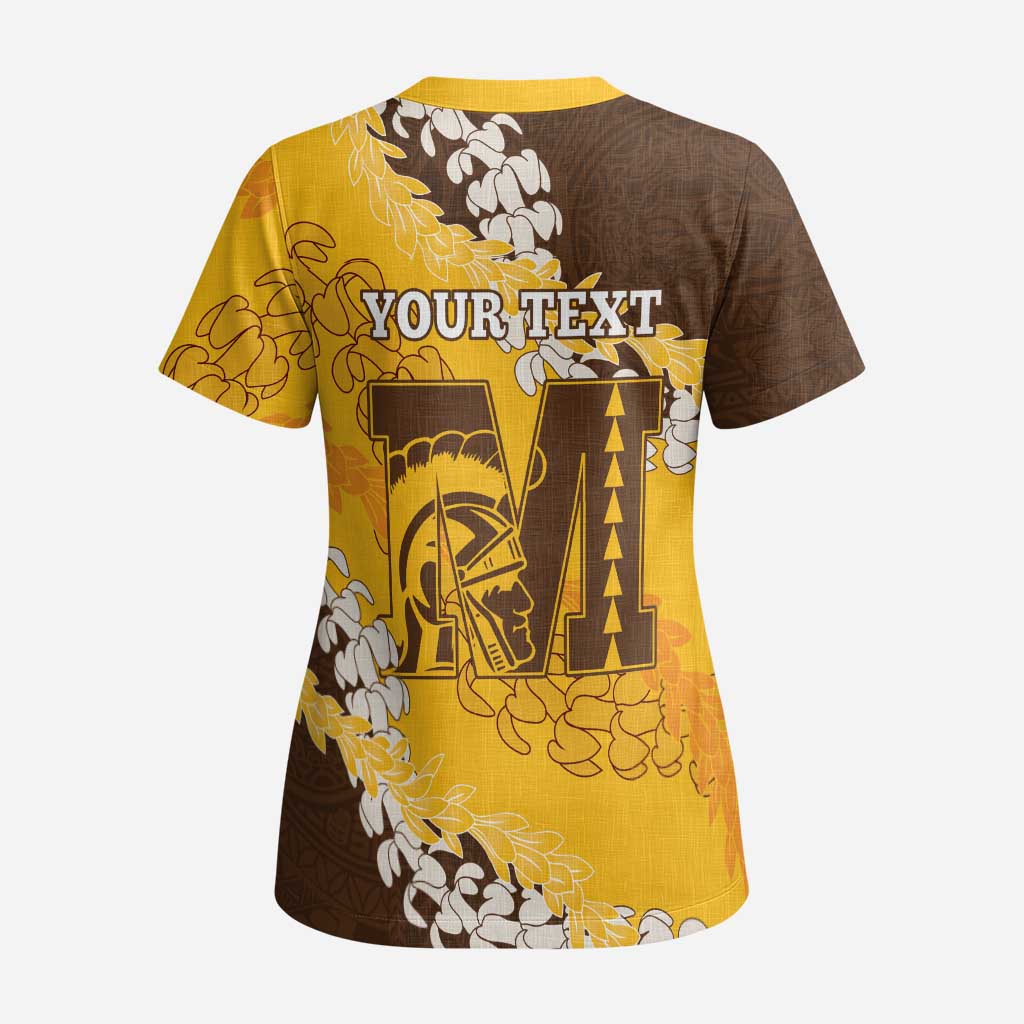 Personalized Mililani Hawaii High School Scrub Top Puakenikeni Lei Hawaiian Pattern - Polynesian Pride