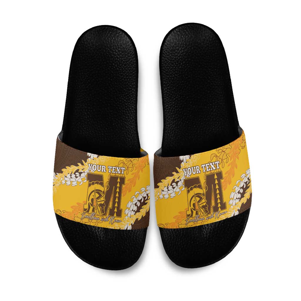 Personalized Mililani Hawaii High School Slide Sandals Puakenikeni Lei Hawaiian Pattern - Polynesian Pride