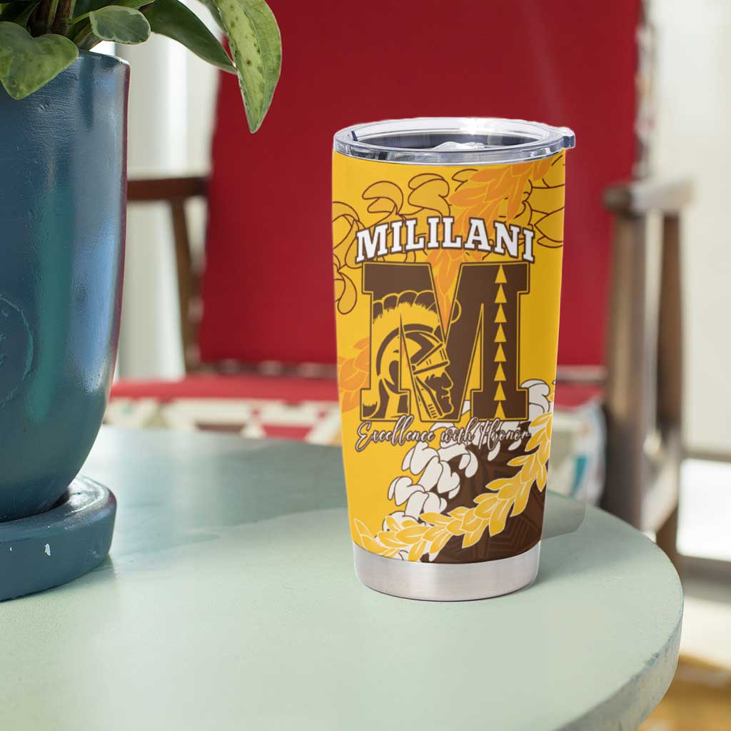 Personalized Mililani Hawaii High School Tumbler Cup Puakenikeni Lei Hawaiian Pattern - Polynesian Pride