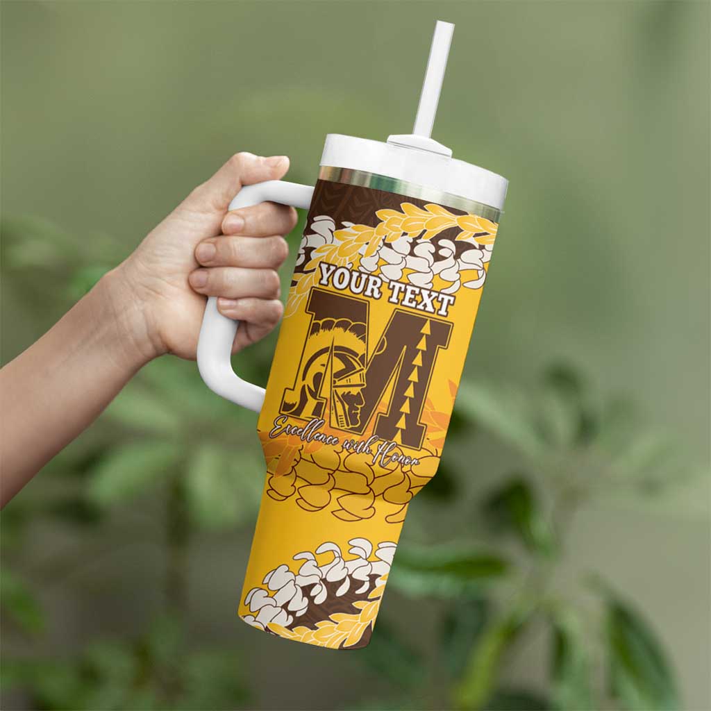Personalized Mililani Hawaii High School Tumbler With Handle Puakenikeni Lei Hawaiian Pattern - Polynesian Pride