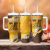 Personalized Mililani Hawaii High School Tumbler With Handle Puakenikeni Lei Hawaiian Pattern - Polynesian Pride